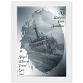 A sinking ship at the background demonstrating that no ship can sink where Jesus lies
