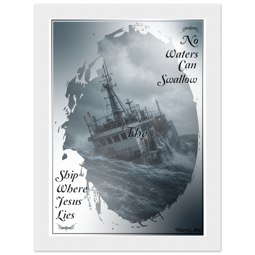 A sinking ship at the background demonstrating that no ship can sink where Jesus lies